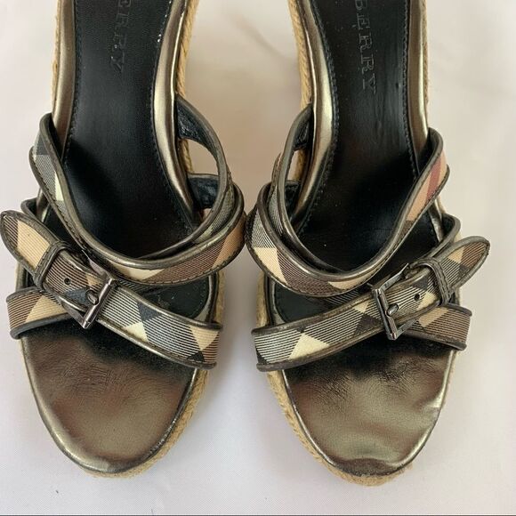 Womens Burberry Nova Check Espadrille Wedge Slip On Sandal Size 39 US 8 - Picture 7 of 11